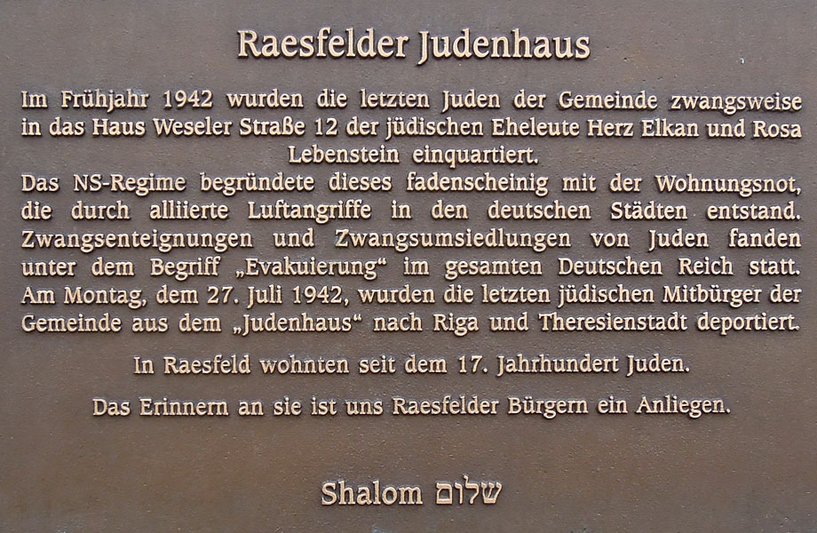 Gedenktafel am Raesfelder Judenhaus